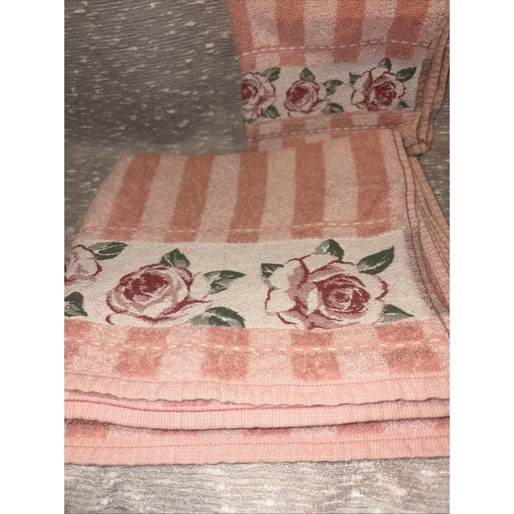 Priority Santans BathSetTowels (5)Pieces‎ PinkFloral Cotton NWOT
